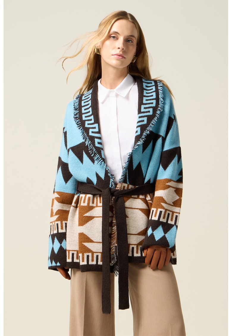 Chimono petrecut din amestec de lana cu model tribal