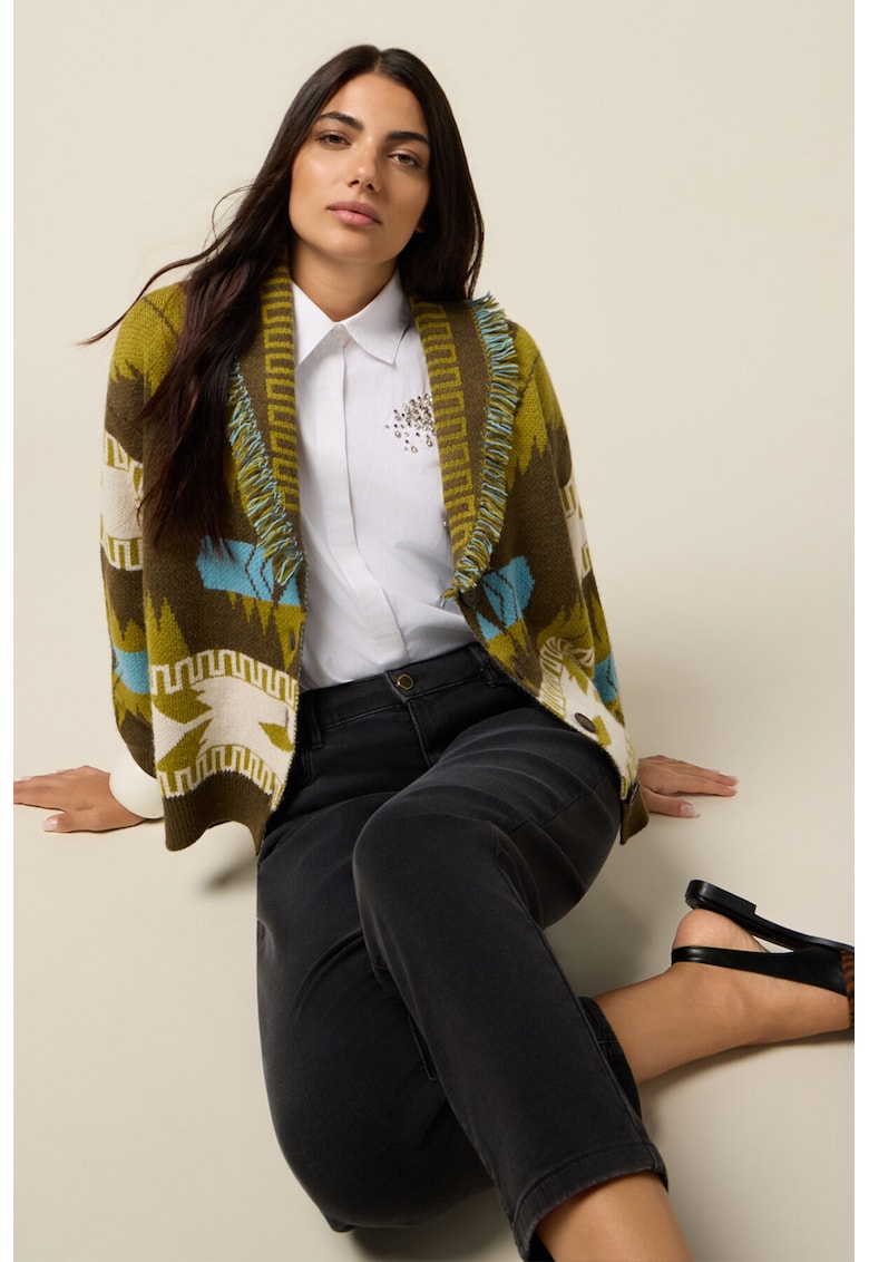 Sacou din amestec de lana cu imprimeu grafic