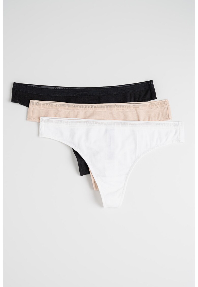 Set de chiloti tanga cu banda logo in talie - 3 perechi