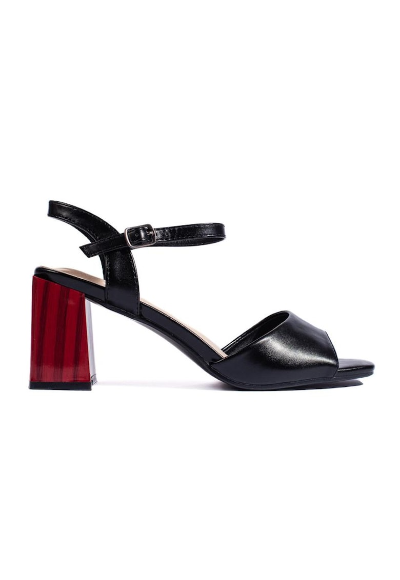 Sandale cu toc masiv din piele ecologica