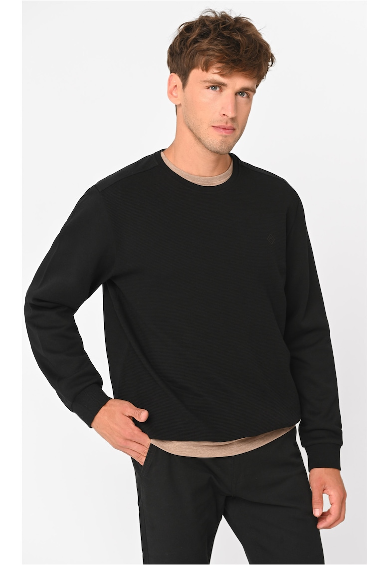 Bluza de trening din bumbac cu decolteu la baza gatului - nervuri - barbati - negru - B-Kiv
