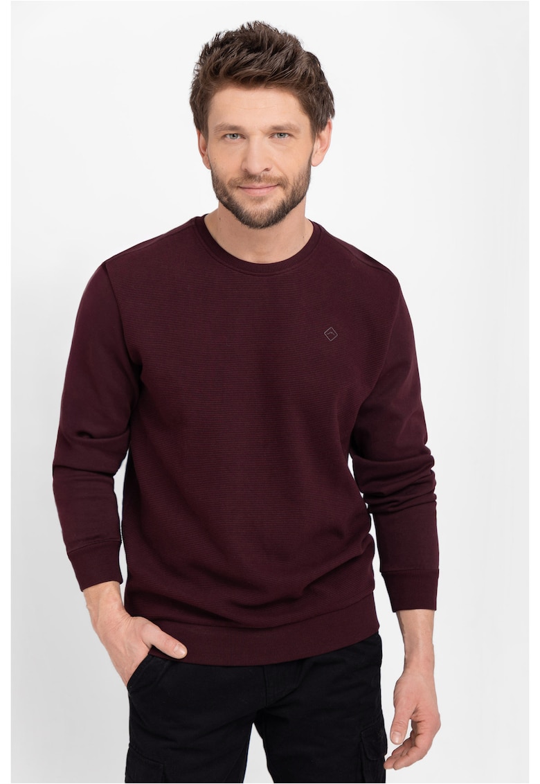 Bluza de trening din bumbac cu decolteu la baza gatului - nervuri - barbati - bordo - B-Kiv