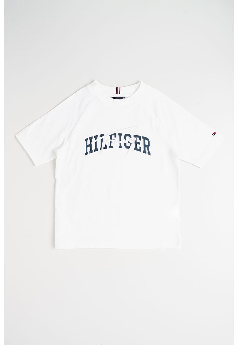 Tricou cu decolteu la baza gatului si imprimeu - Alb/Albastru ultramarin