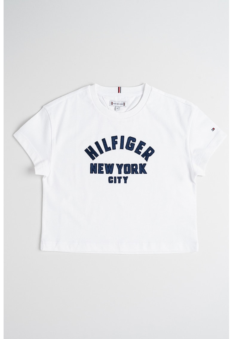 Tricou crop cu text brodat