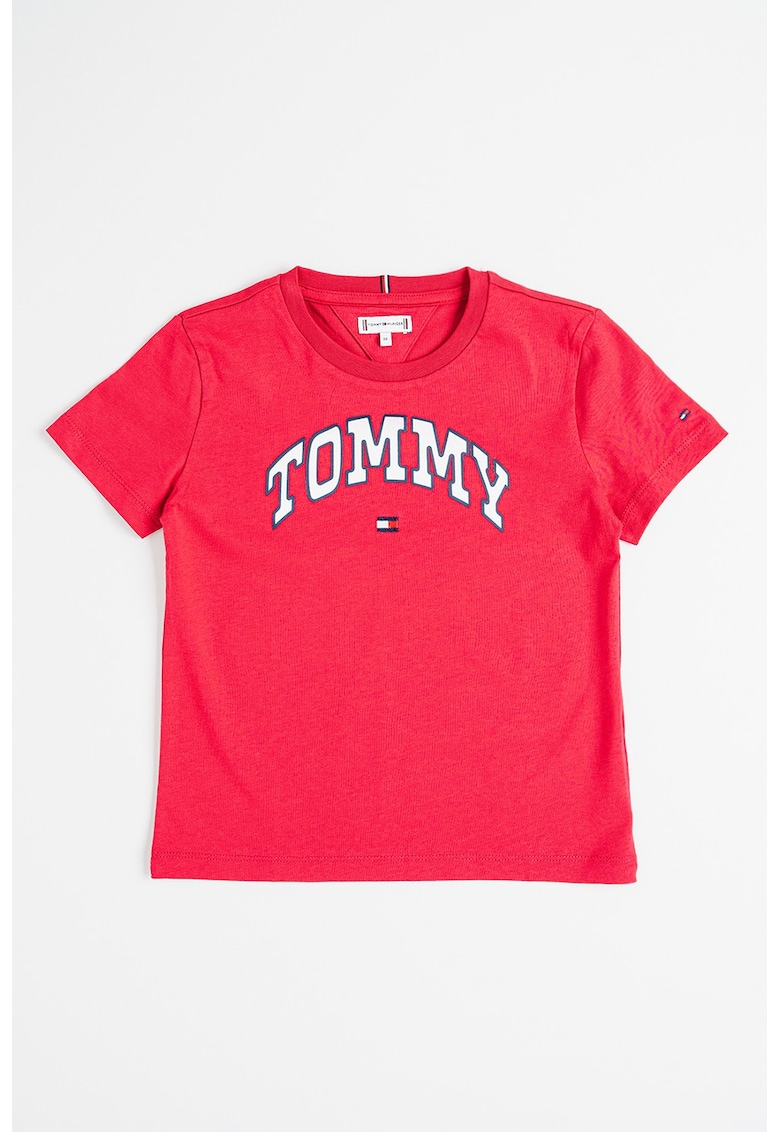 Tricou cu logo si decolteu la baza gatului - Roz aprins