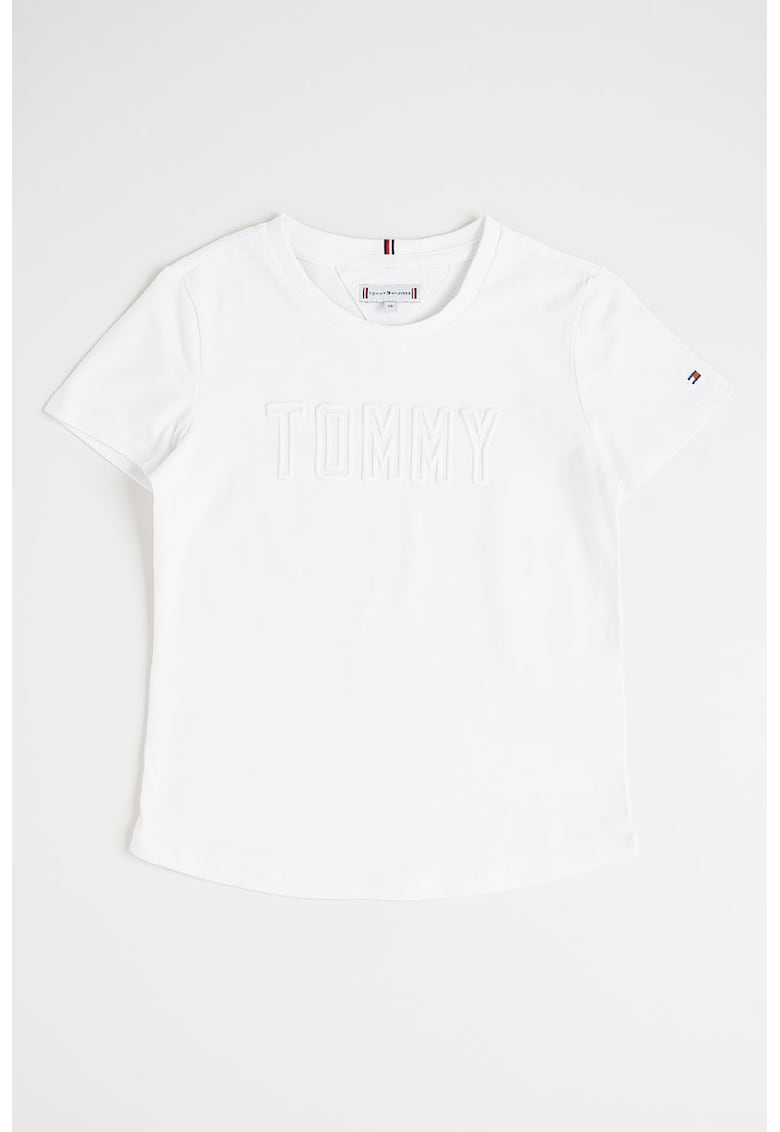 Tricou cu decolteu la baza gatului si logo - Alb optic