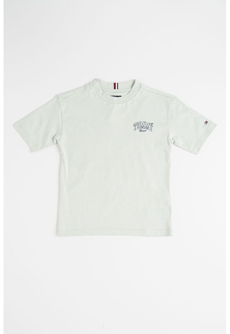 Tricou cu imprimeu logo si decolteu la baza gatului Varsity - Albastru ultramarin/Verde deschis