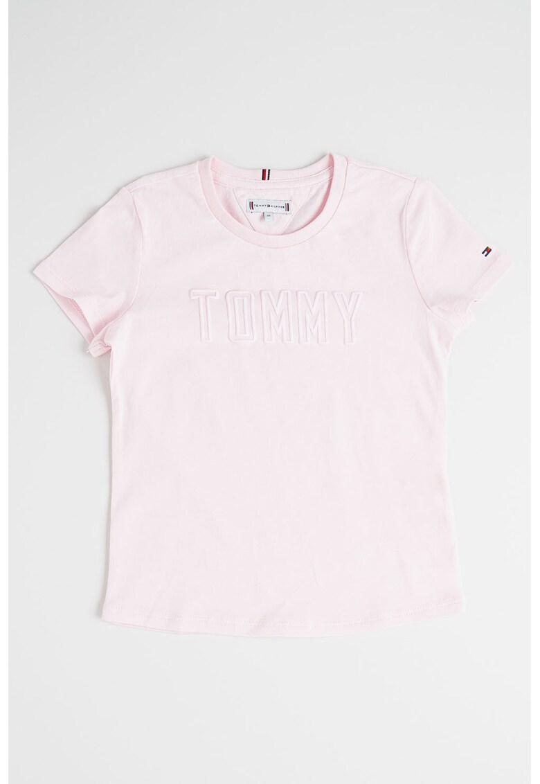 Tricou cu decolteu la baza gatului si logo - Roz pal