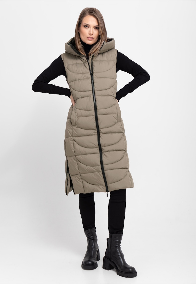 Vesta lunga matlasata cu gluga V-Java - dama - bej