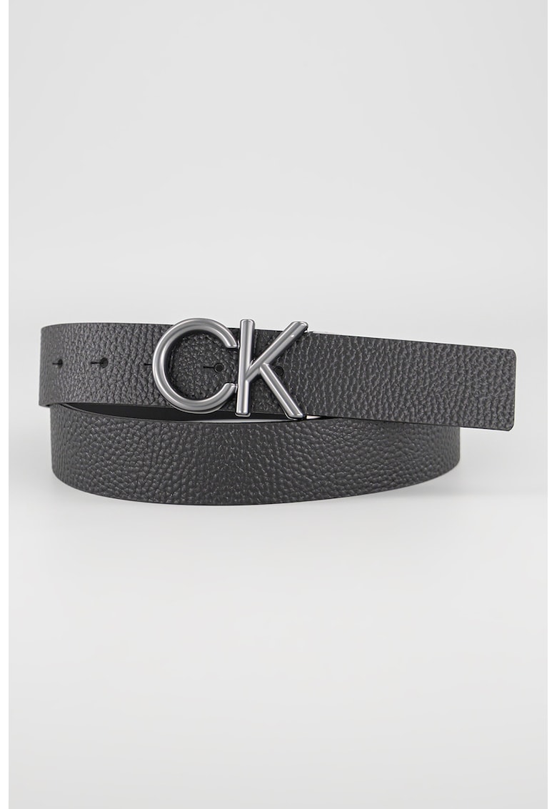 Curea de piele cu catarama in forma de logo - Negru -
