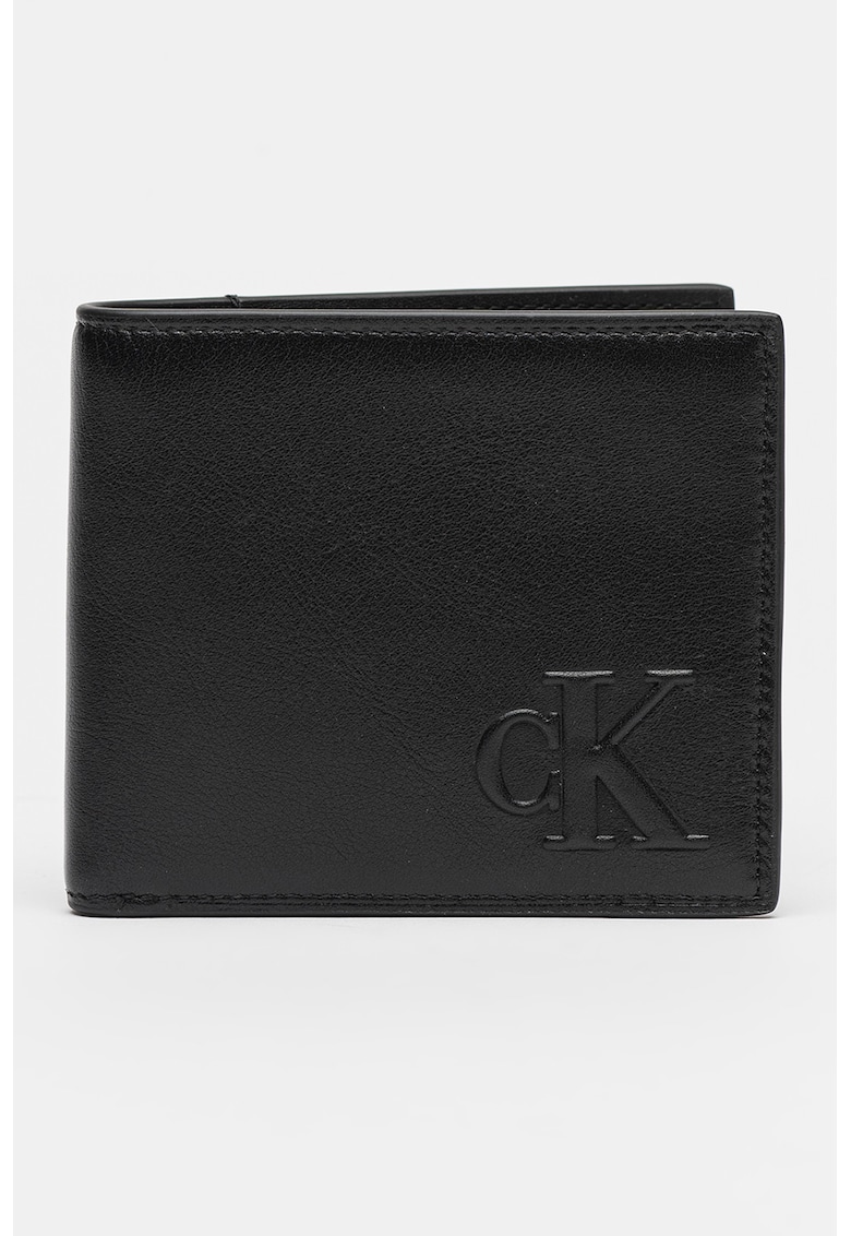 Portofel de piele cu logo in relief Portofel de piele cu logo in relief