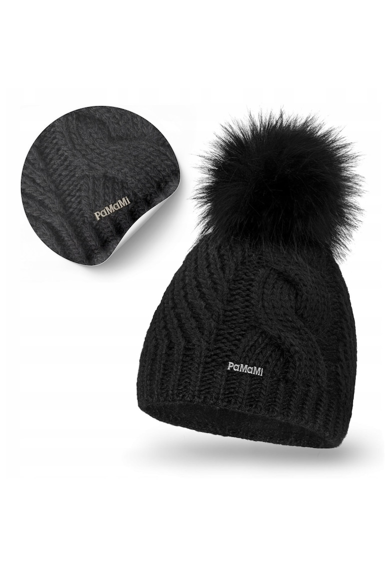 Caciula de iarna - 18511-001 - Standard - 55-58 cm - Captuseala din fleece - Pompom din materiale ecologice - Antistatic - Calitate superioara - Confortabila - Durabila - Calduroasa - Neagra - Setul include: 1 bucata - Material: 85% acril - 15% poliamid