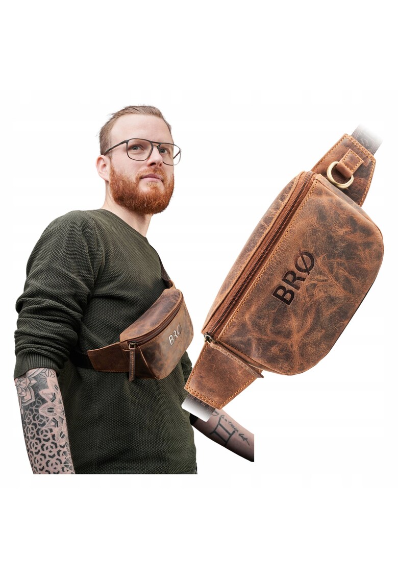 Borseta barbati - G-18HBR - piele naturala hunter - maro inchis - 20x12x7cm