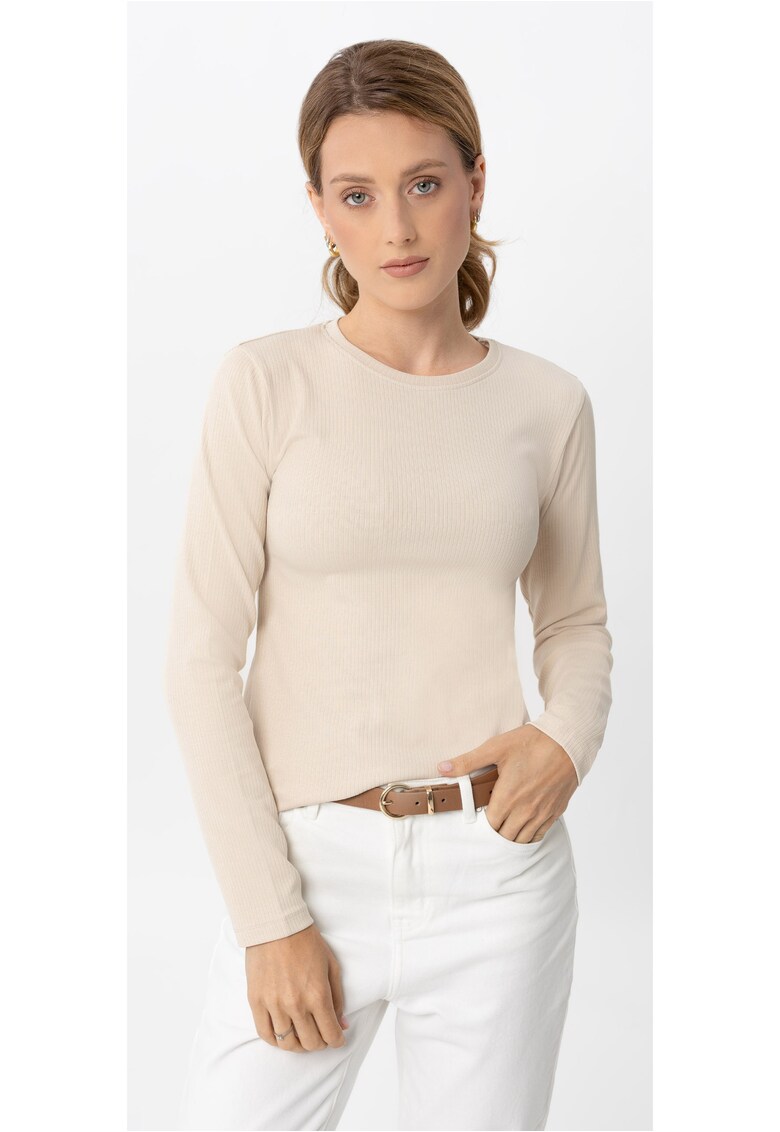 Bluza dama cu maneci lungi - cu nervuri - L-Loko bej - Bej