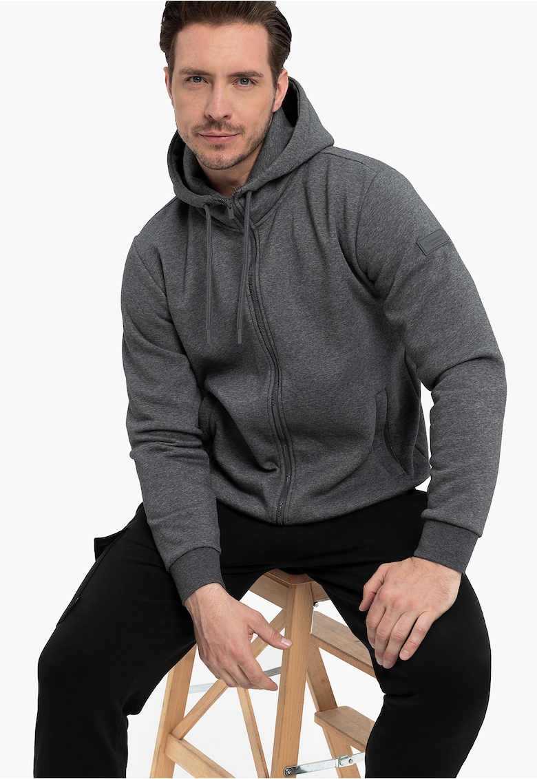Hanorac cu gluga si fermoar barbati B-Grov - grafit melange