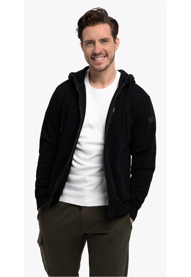 Hanorac cu gluga si fermoar barbati B-Grov - negru
