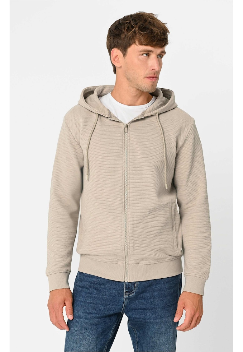 Hanorac barbati din bumbac cu gluga si fermoar B-Lermo - bej
