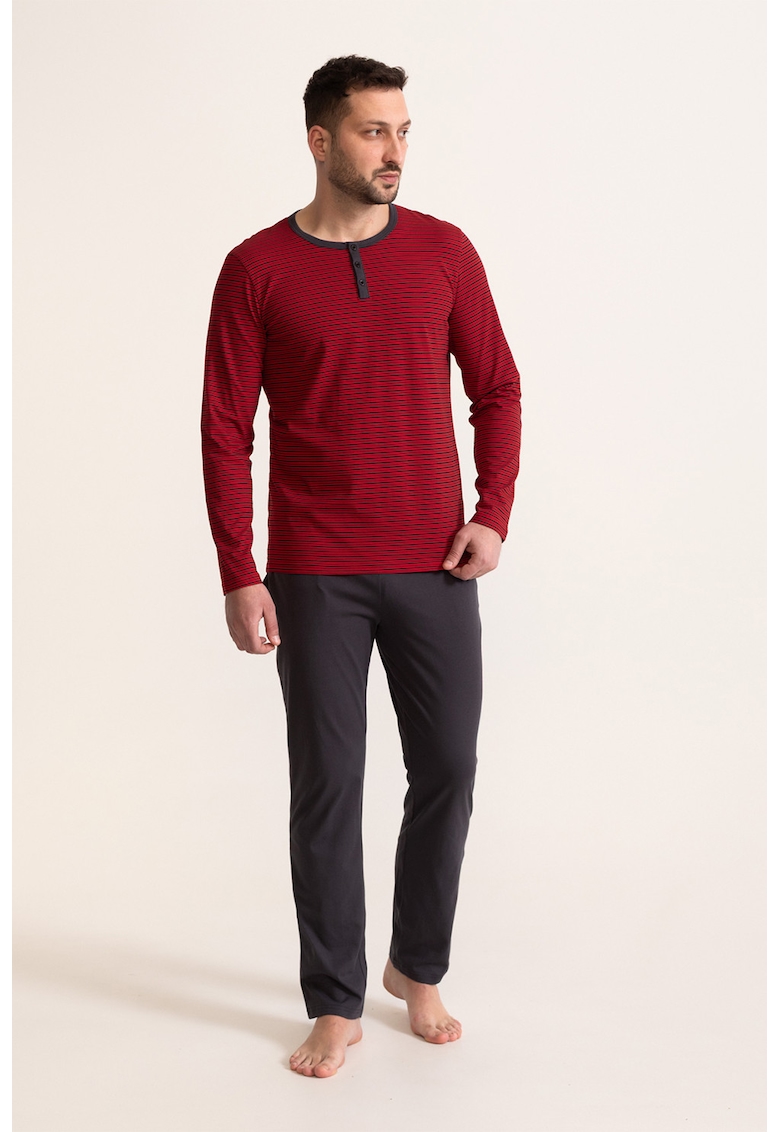 Pijama de bumbac Goran - Rosu/Gri antracit