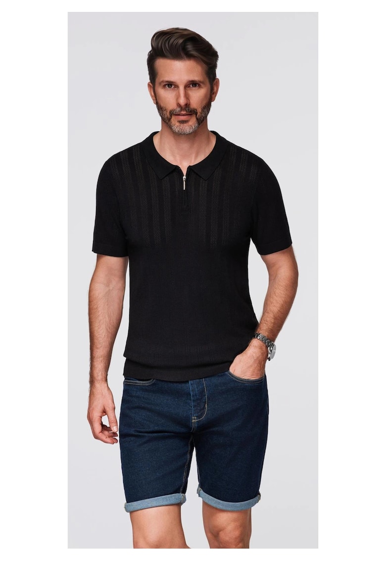 Tricou polo din viscoza cu fermoar OM-POSS-0158 - Negru