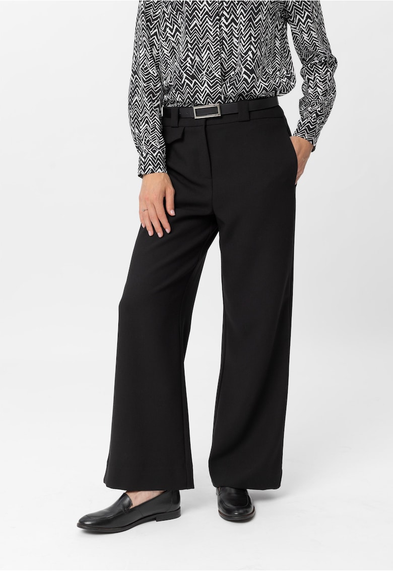 Pantaloni lungi eleganti pentru dama cu picior lat R-Milen - negru