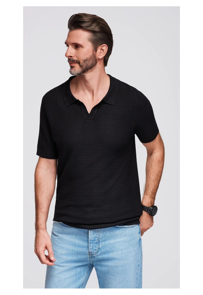 Tricou polo din viscoza OM-POSS-0157 - Negru