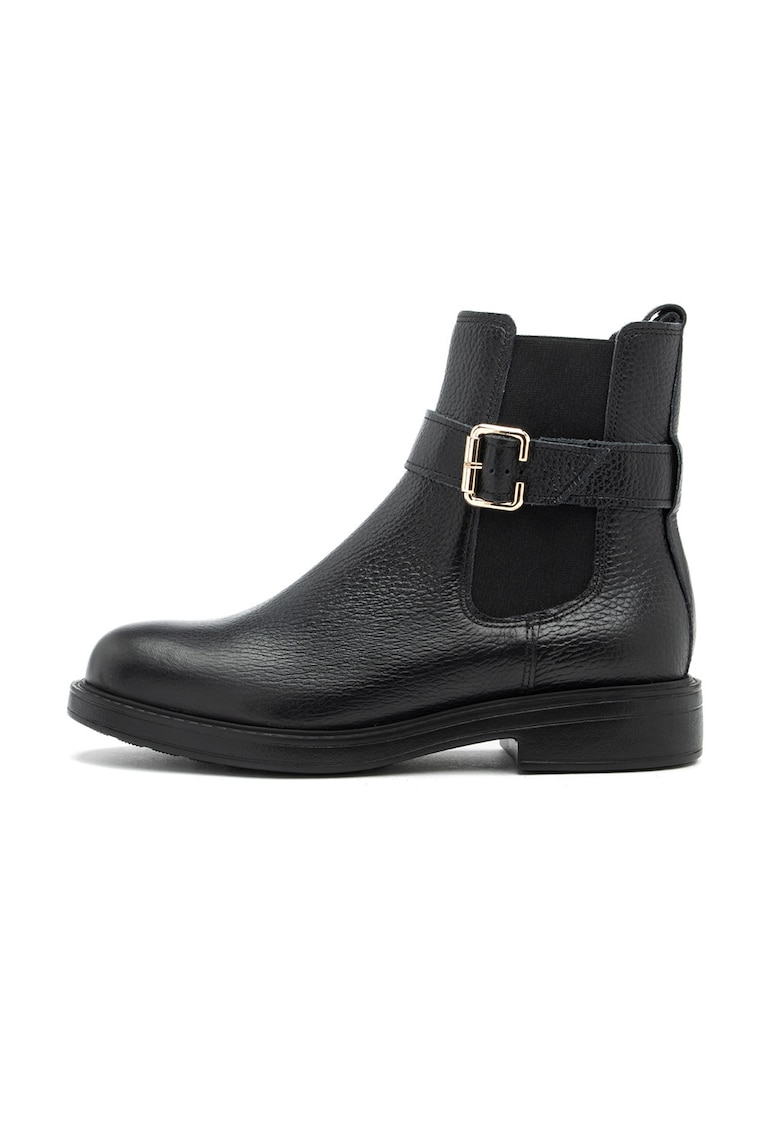 Ghete Chelsea de piele cu bareta decorativa - Negru