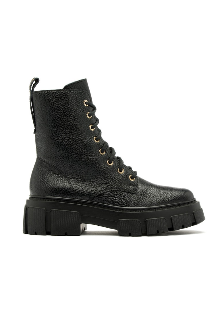 Bocanci de piele cu toc si sireturi