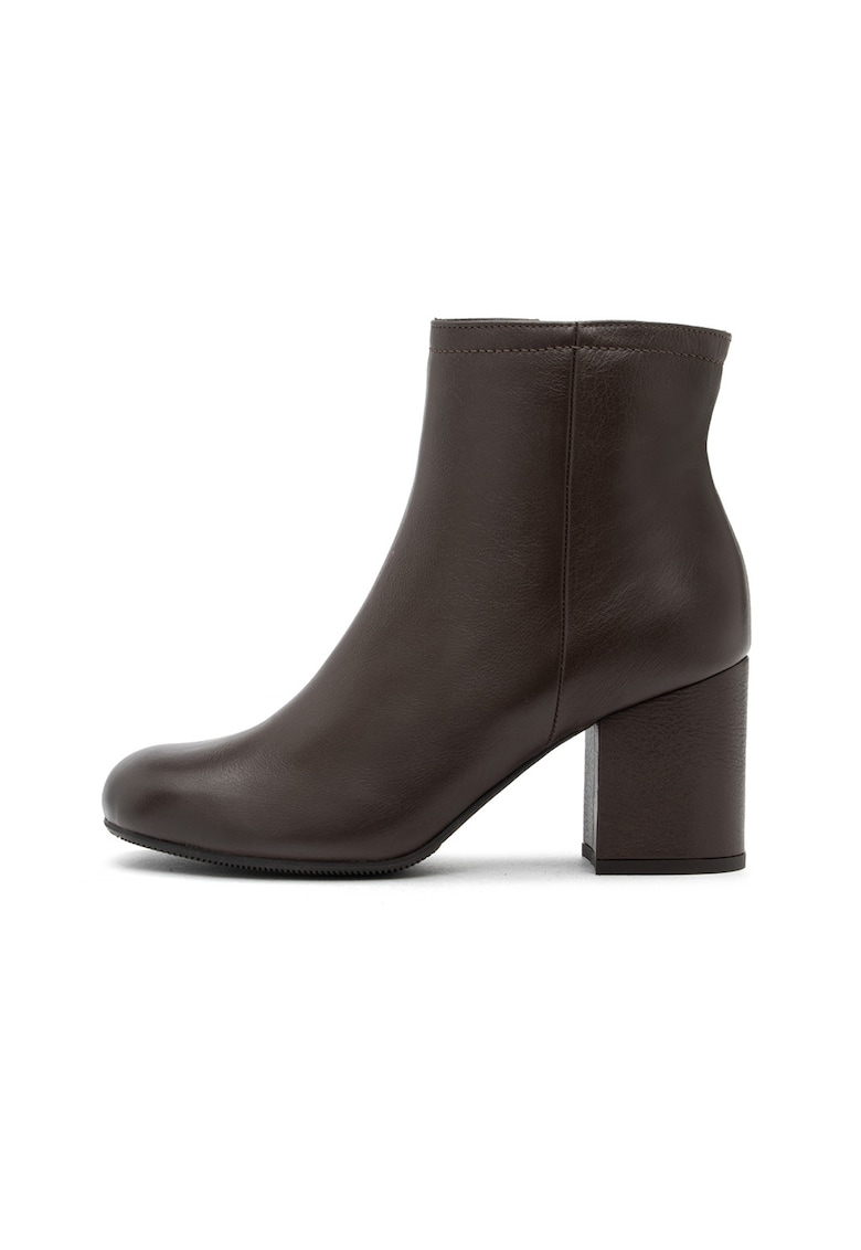 Botine de piele cu toc masiv - Maro inchis