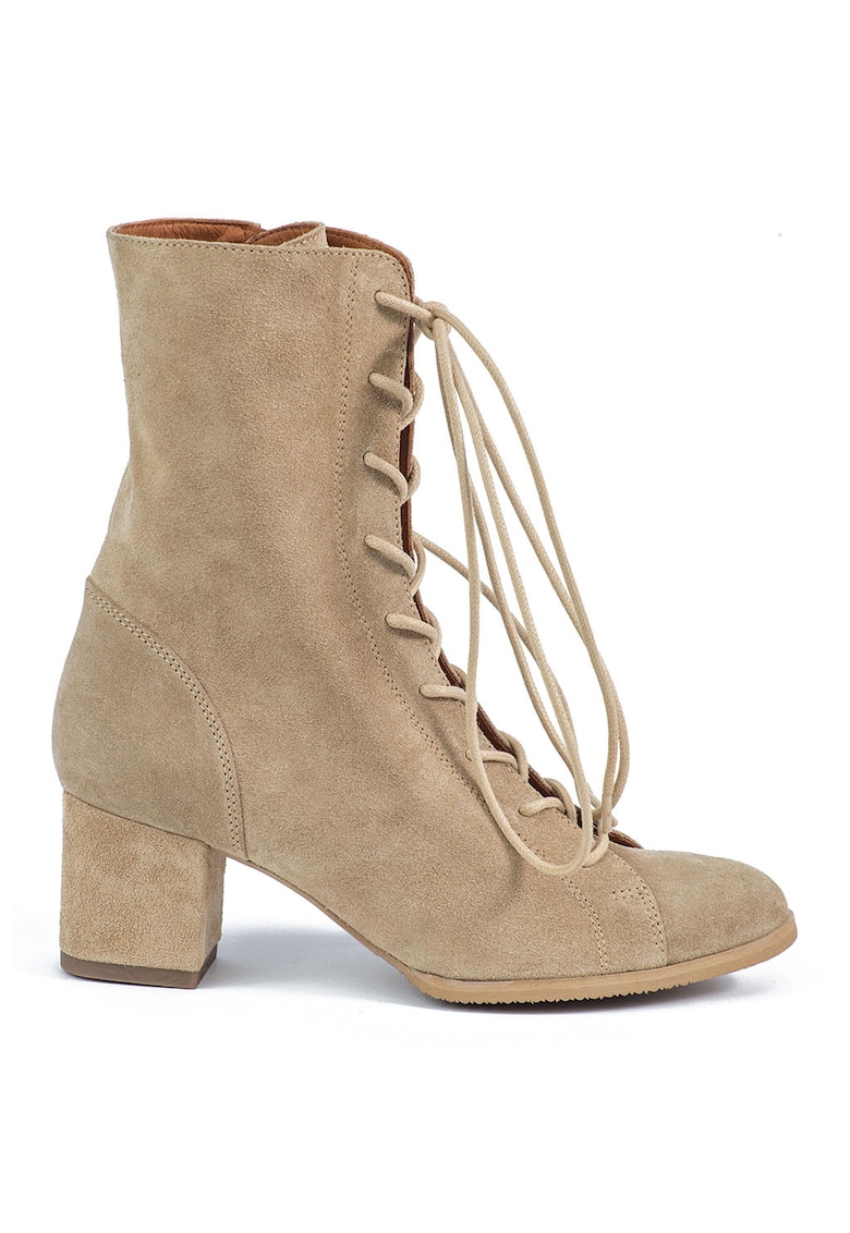 Botine de piele intoarsa cu toc masiv