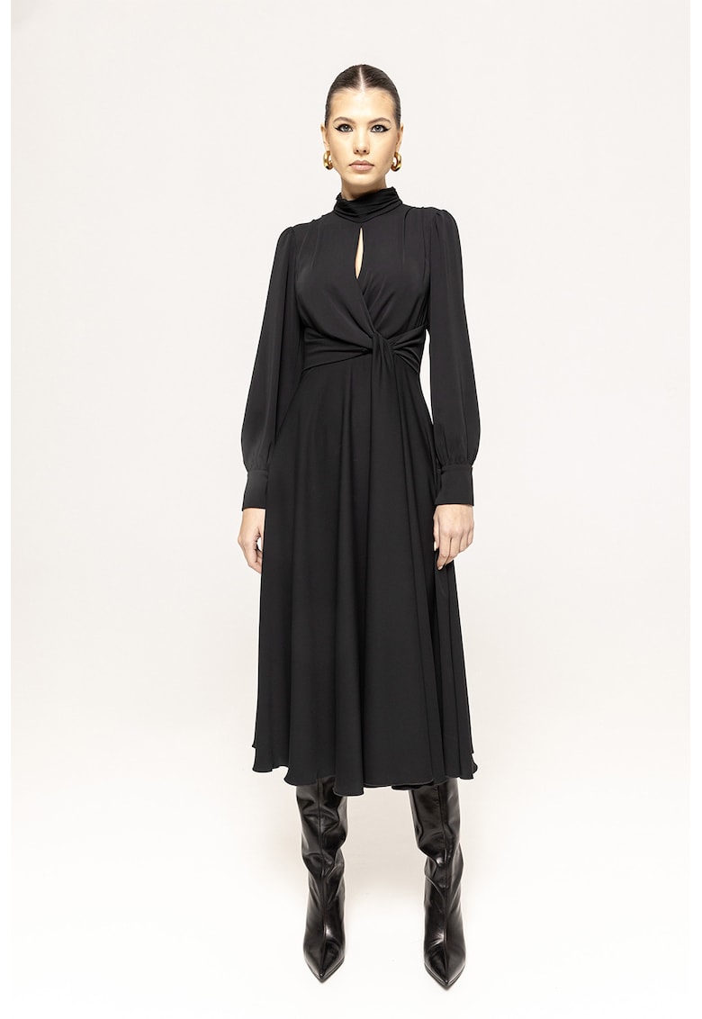 Rochie midi cu maneci lungi si guler inalt