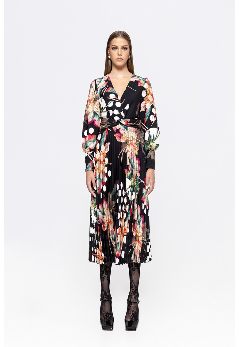 Rochie cu imprimeu - croiala in A si pliuri