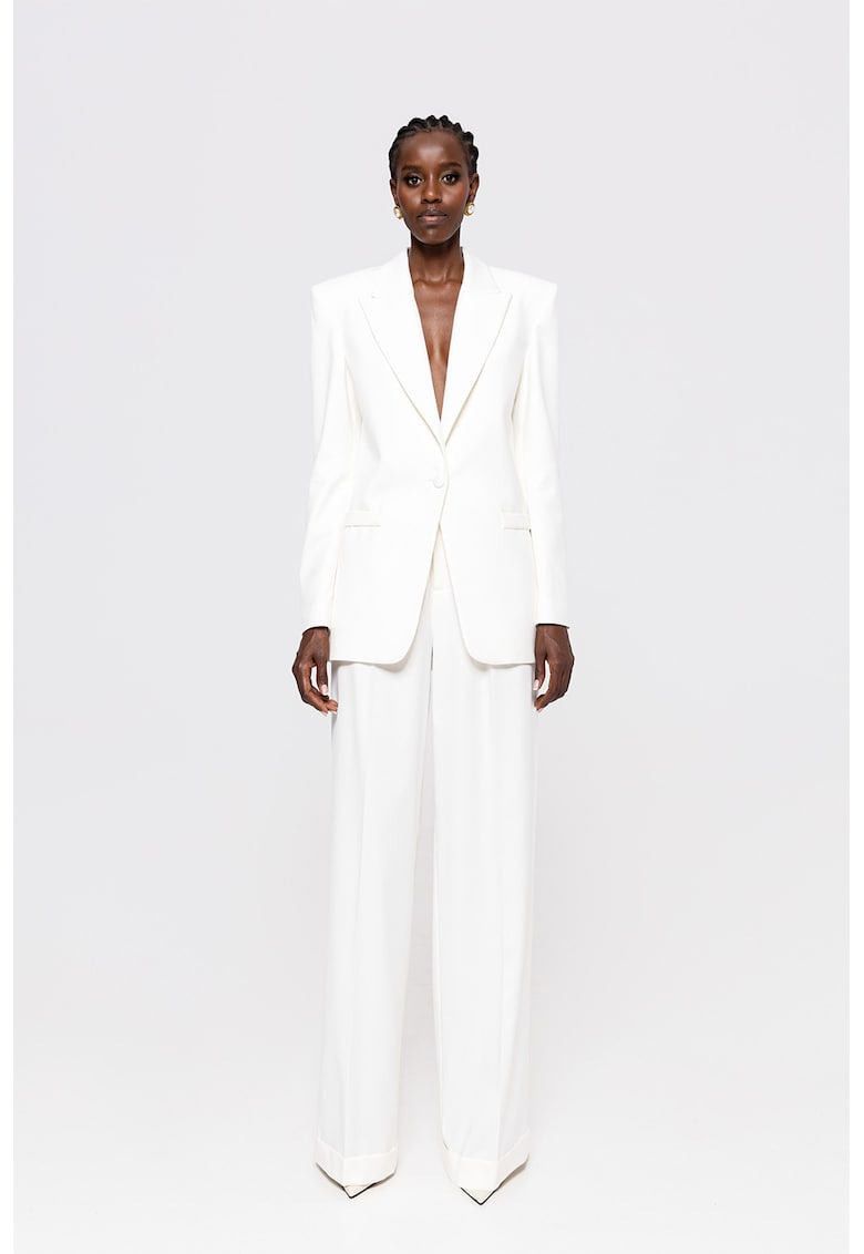 Pantaloni cu croiala ampla si talie inalta - Alb optic