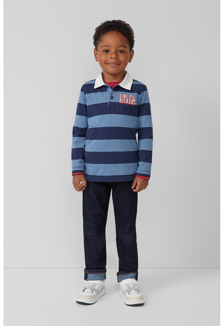 Bluza polo cu imprimeu text si dungi