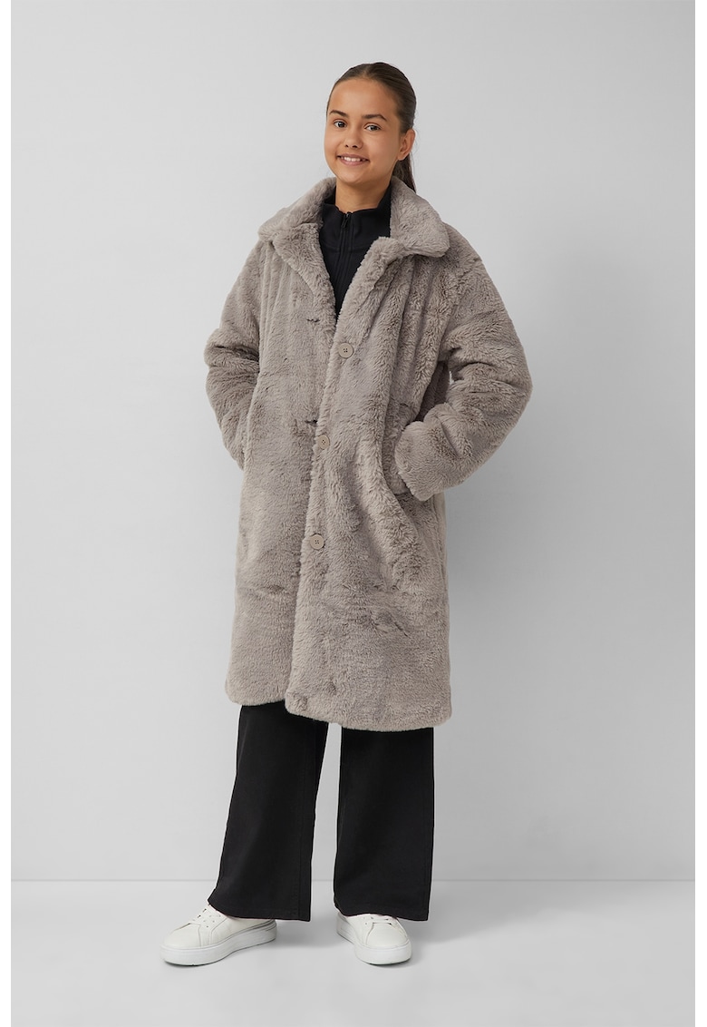 Palton lung din material teddy