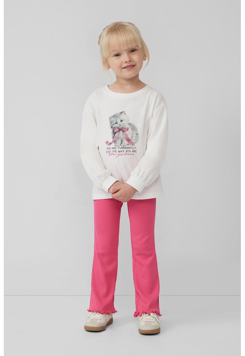 Bluza din bumbac cu imprimeu text si grafic