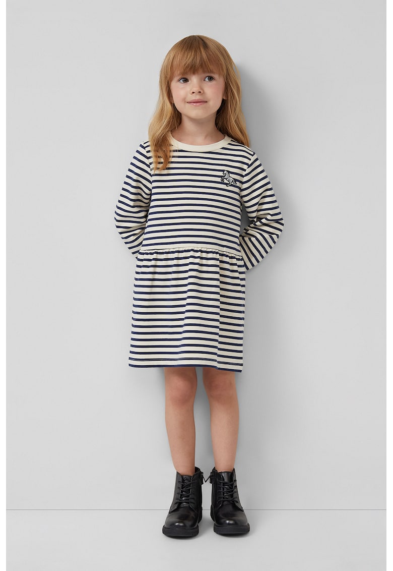 Rochie evazat cu dungi - Bej/Bleumarin