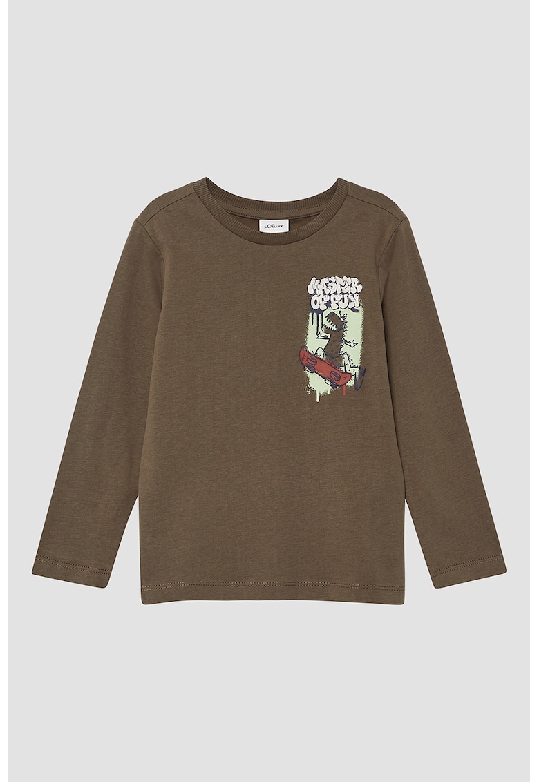 Bluza din bumbac cu imprimeu grafic pe piept - Gri cenusiu/Maro inchis