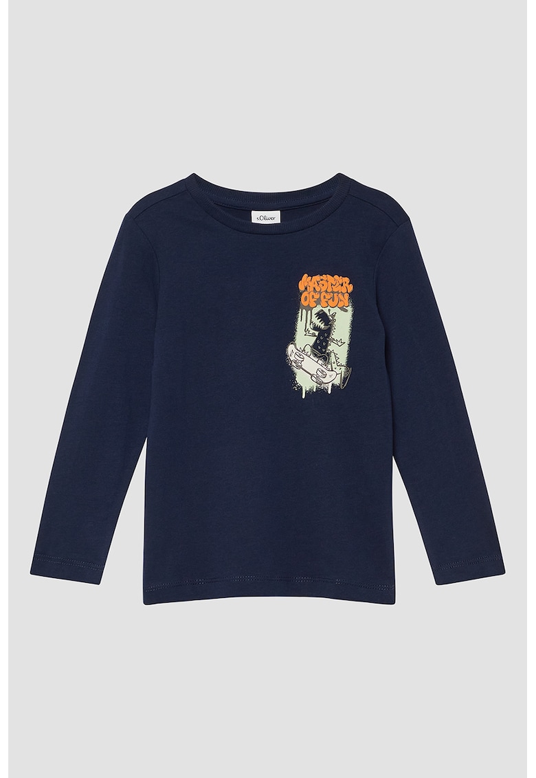 Bluza din bumbac cu imprimeu grafic pe piept - Gri cenusiu/Bleumarin