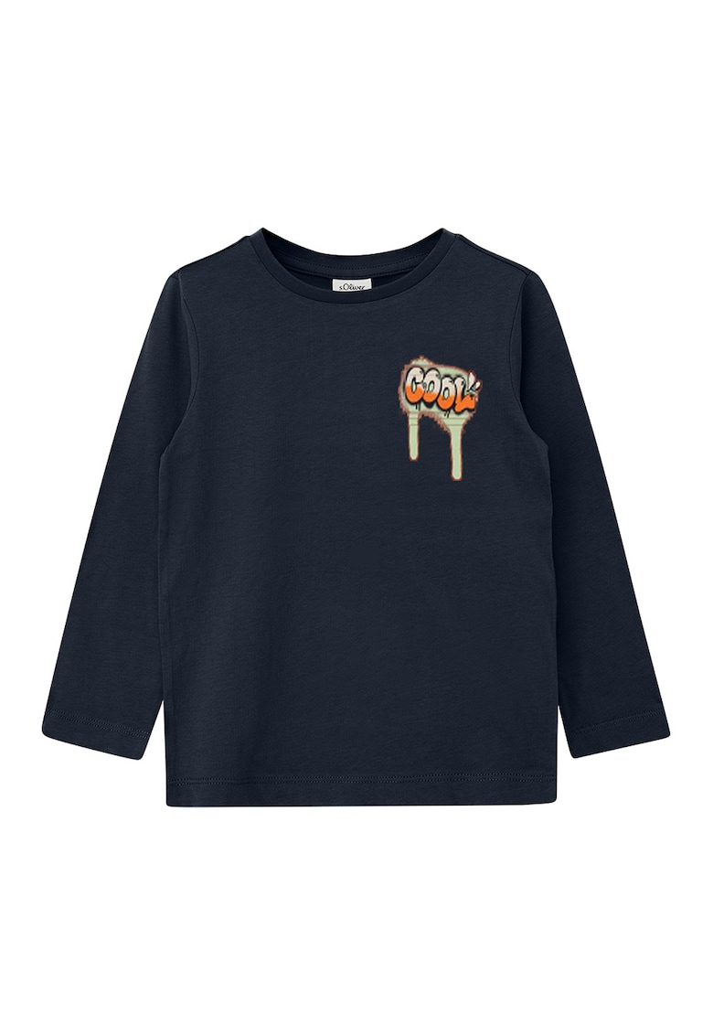 Bluza din bumbac cu imprimeu - Albastru ultramarin/Bej/Portocaliu mandarina