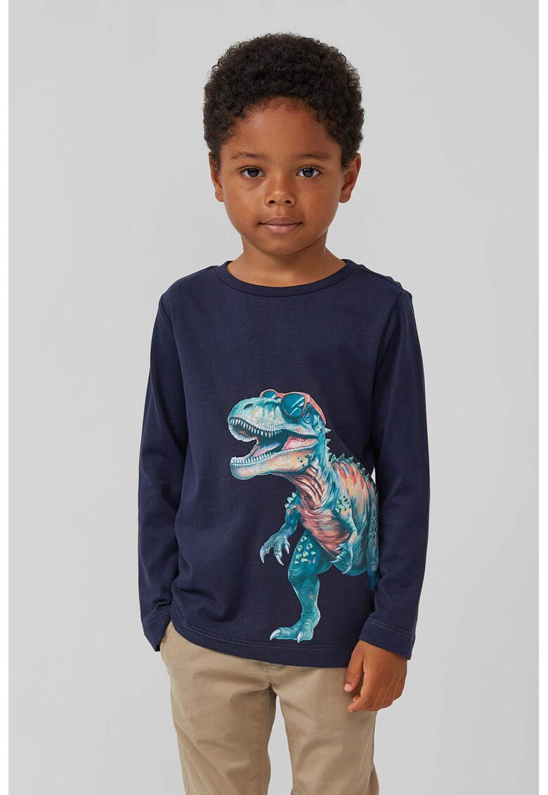 Bluza cu imprimeu dinozaur - Albastru ultramarin/Verde persan