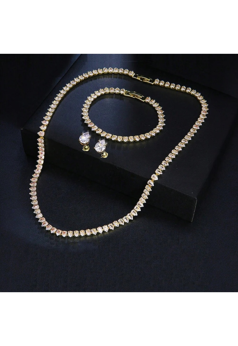 Set colier - cercei si bratara - tennis - auriu - cu pietre din zirconiu - Deana C15
