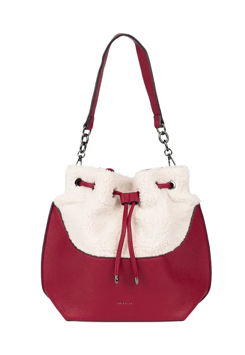 Geanta dama rosie cu futer de tip baranek - practica si eleganta