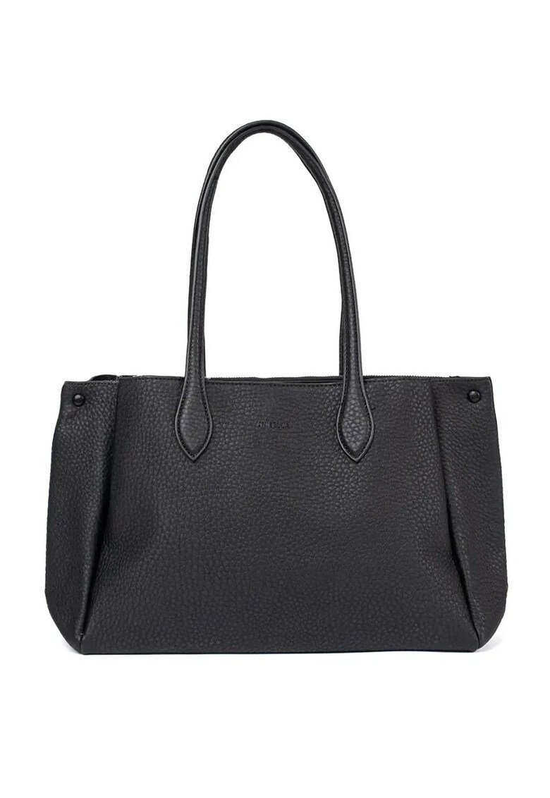 Geanta shopper roz din ecopiele - doua compartimente - detalii interioare - 30x45cm