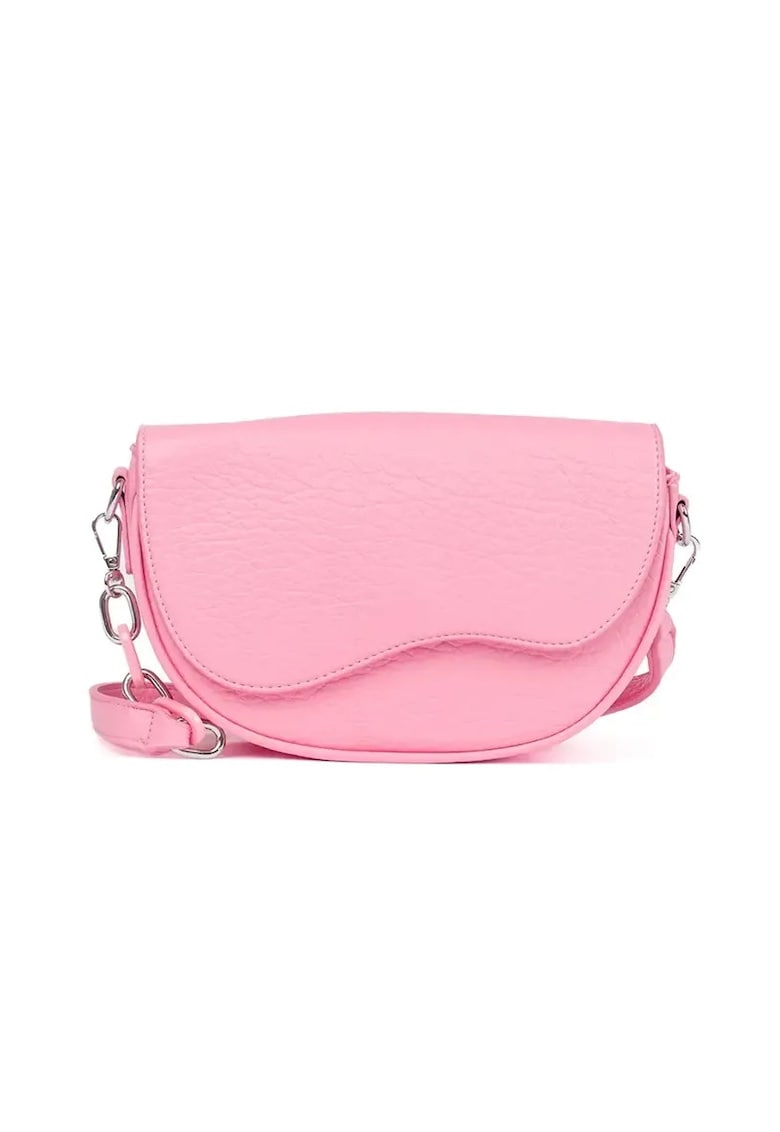 Geanta crossbody bej - din piele ecologica - cu detalii argintii - compacta