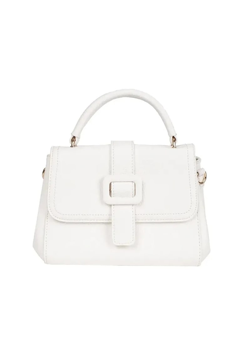 Geanta dama alb cu accente aurii - model crossbody - 2 compartimente - ecologica