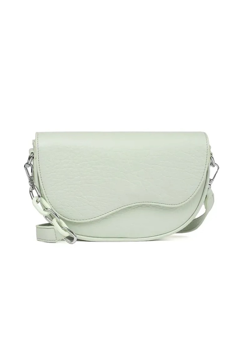 Geanta crossbody bej - piele ecologica - detalii argintii - compacta