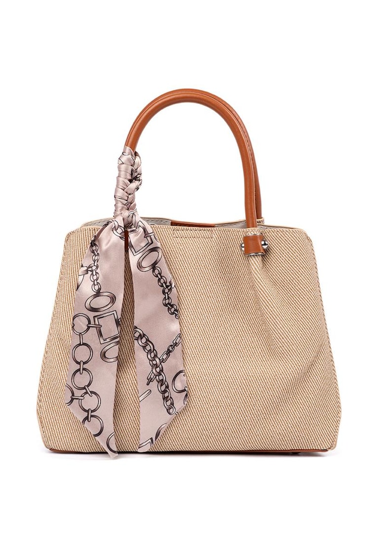 Geanta medie maro cu esarfa decorativa - design elegant - practica si spatioasa