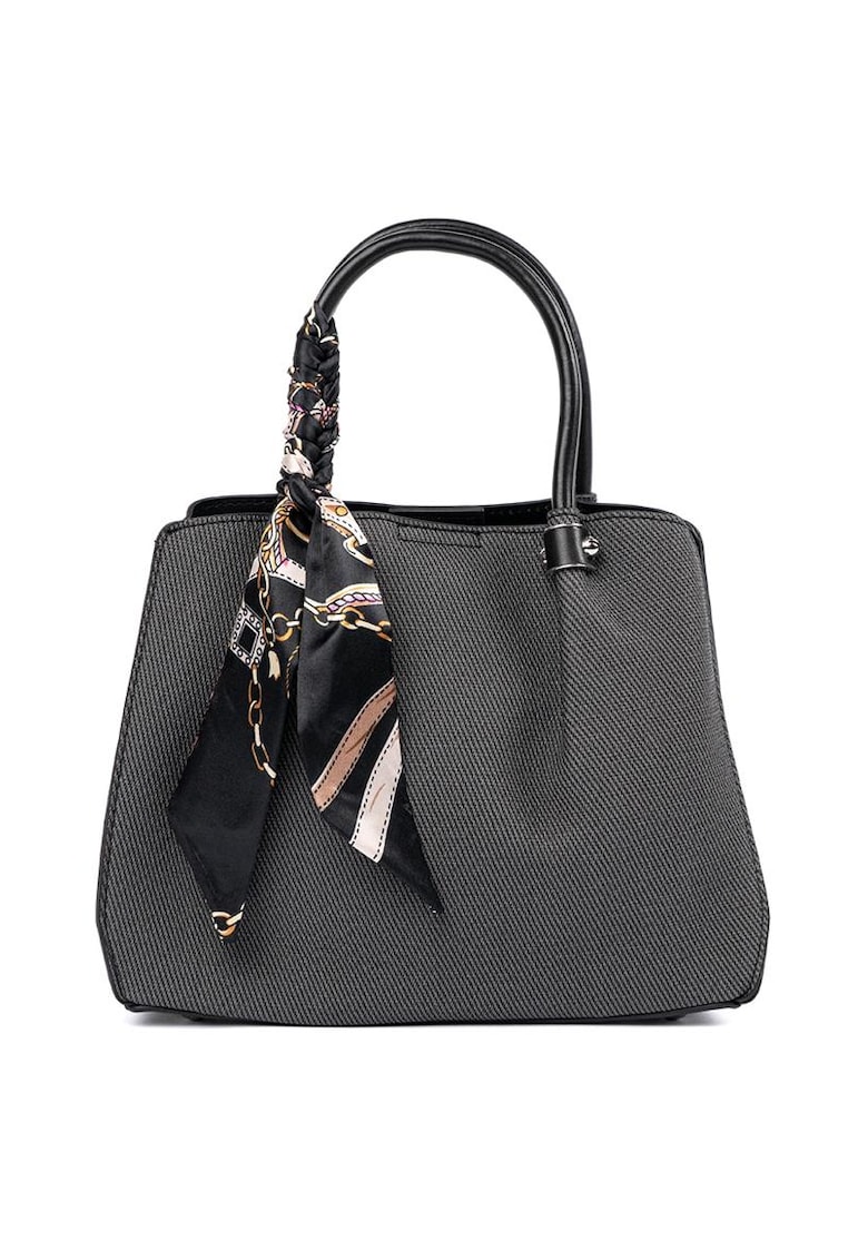 Geanta medie neagra cu esarfa decorativa - design elegant - material durabil