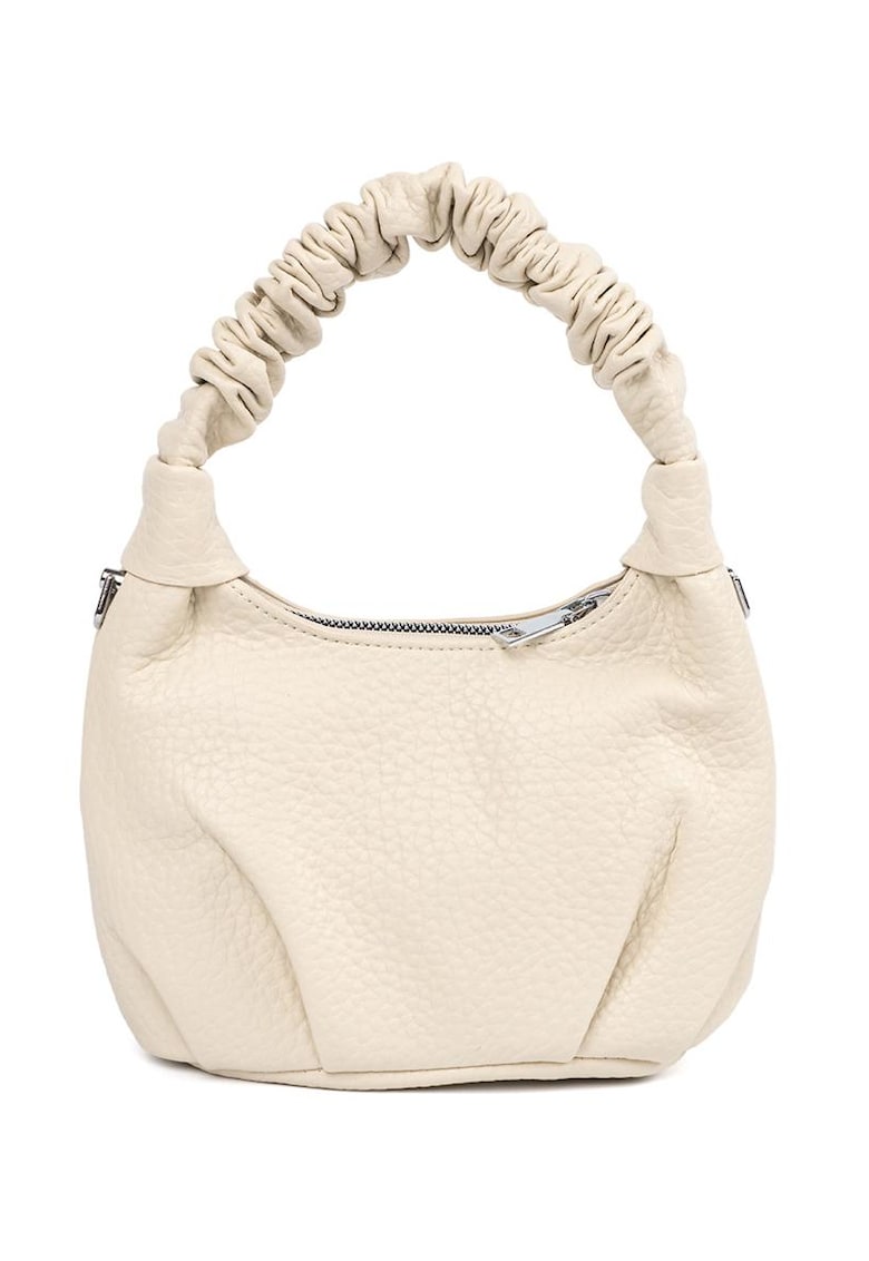 Geanta de dama mica - bej - din poliester - cu manere plisate