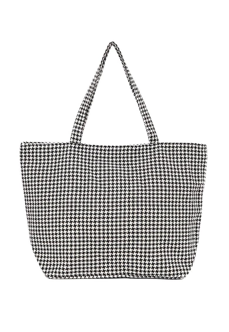 Geanta de plaja in carouri alb-negru